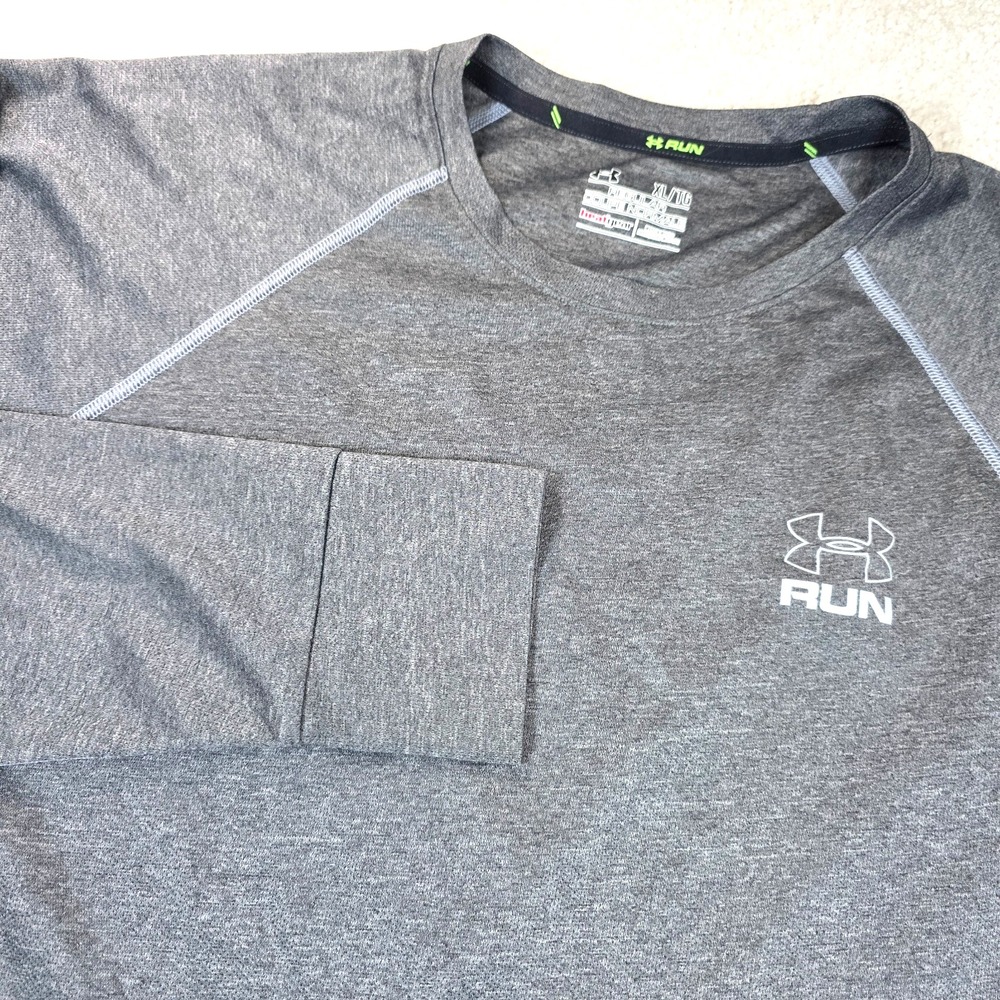 Under Armour T-Shirt Mens XL Gray Run Logo HeatGear Regular Fit Raglan Sleeve
